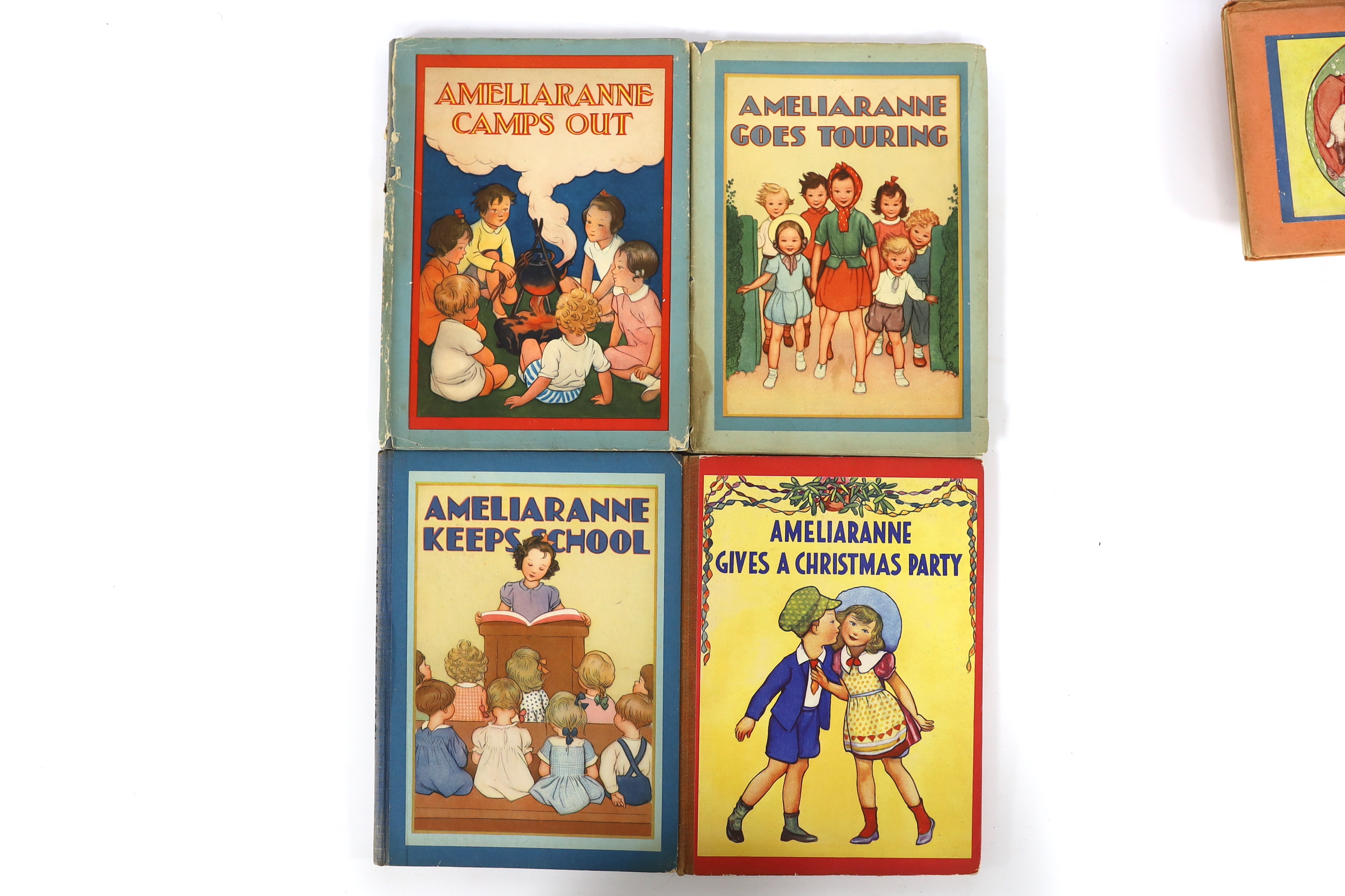 Heward, Constance - Ameliaranne Books; coloured illus. throughout (incl. titles and e/ps.) by S.B. Pearse; tall 8vo. format: Gives a Christmas Party (Ist edition, 1938); Camps Out (Ist edition, 1939); Keeps School (Ist e